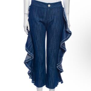 NWT Alexis Dark Blue Ruffle Denim Jeans